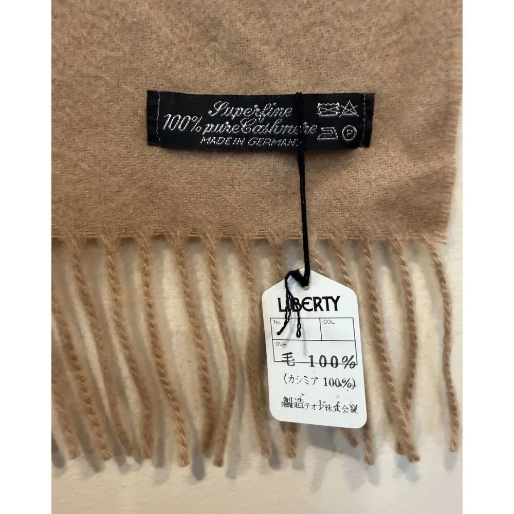 NWT Liberty London 100% Cashmere Tan Fringe Scarf 60
